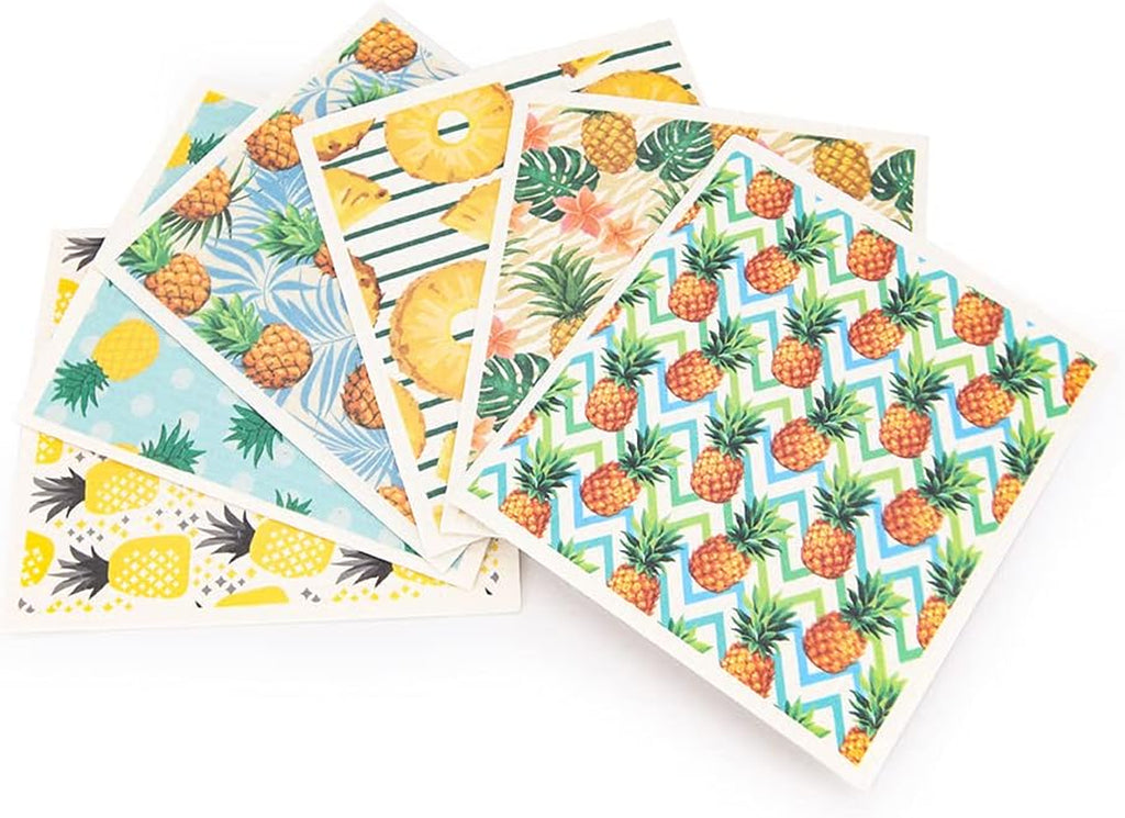 Swedish Dishcloths - Sponge Reusable Cleaning Dishes Cloth - 6 Pack Dish Cloths and Dish Rags for Kitchen (Pineapple)