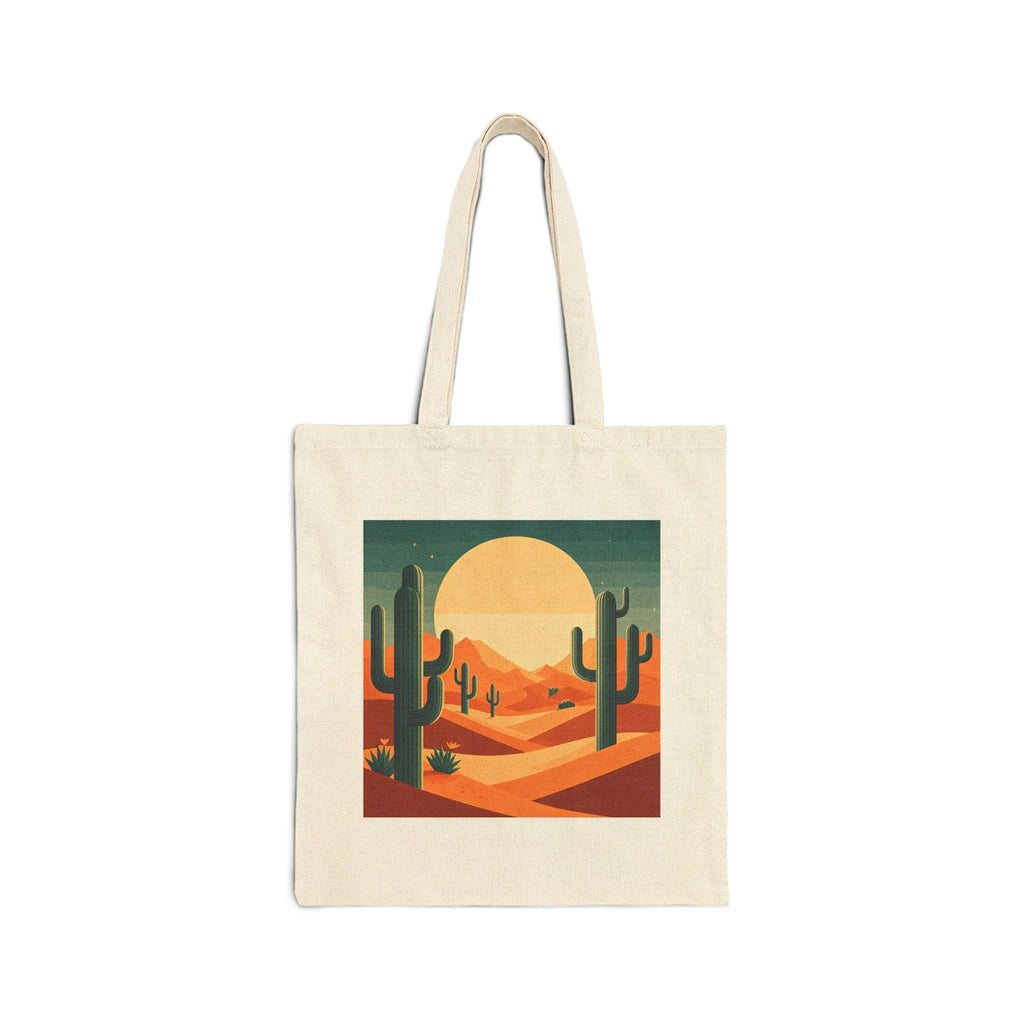 Desert Sunset Cactus Art Cotton Tote Bag, Eco-Friendly Shopping Bag
