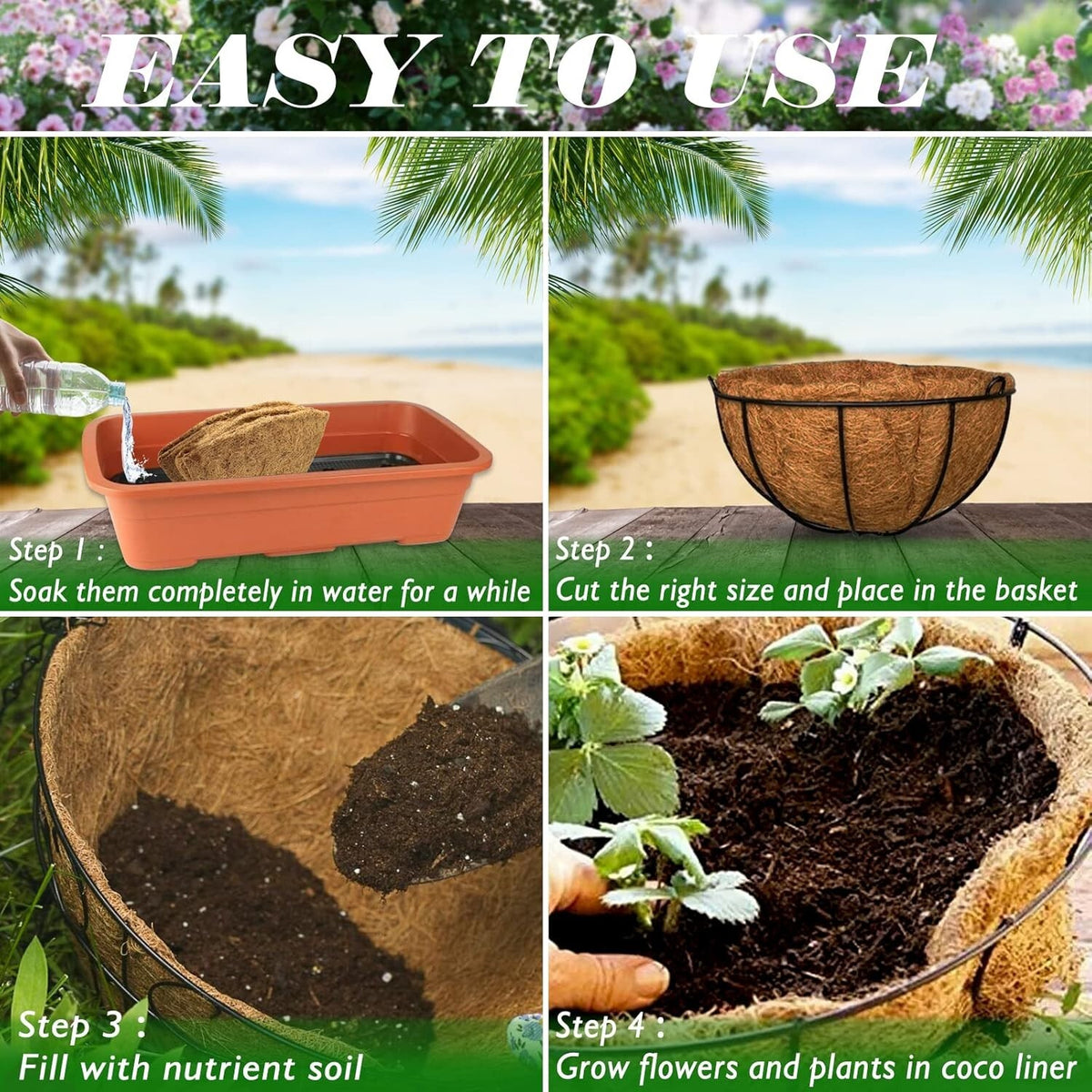 6Pcs 14Inch Coconut Liners for Planters round Hanging Basket Liners 100% Natural