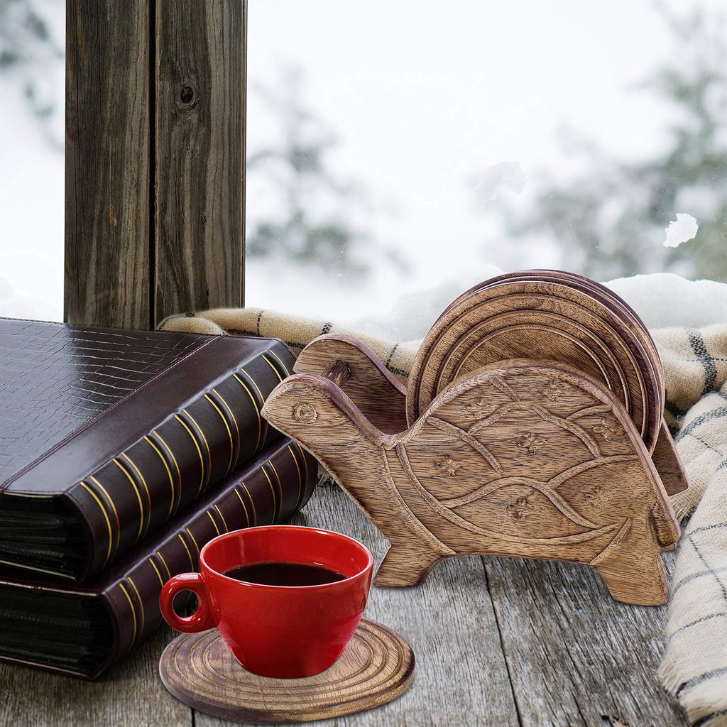 Wooden for Drinks, Eco-Friendly, Absorbent, Antique Look Handcrafted Coasters (Tortoise)