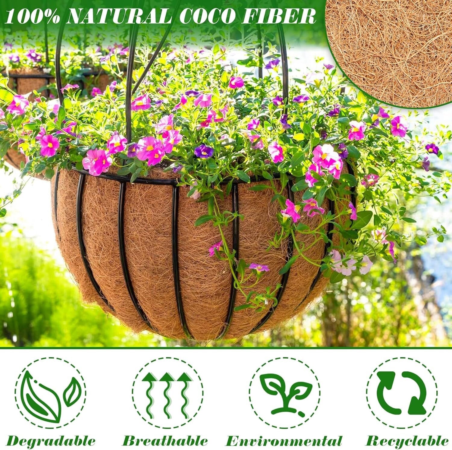 6Pcs 14Inch Coconut Liners for Planters round Hanging Basket Liners 100% Natural