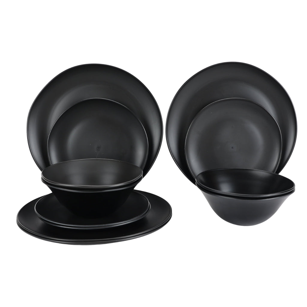 Black 12-Piece Eco-Friendly Recycled Plastic Dinnerware Set