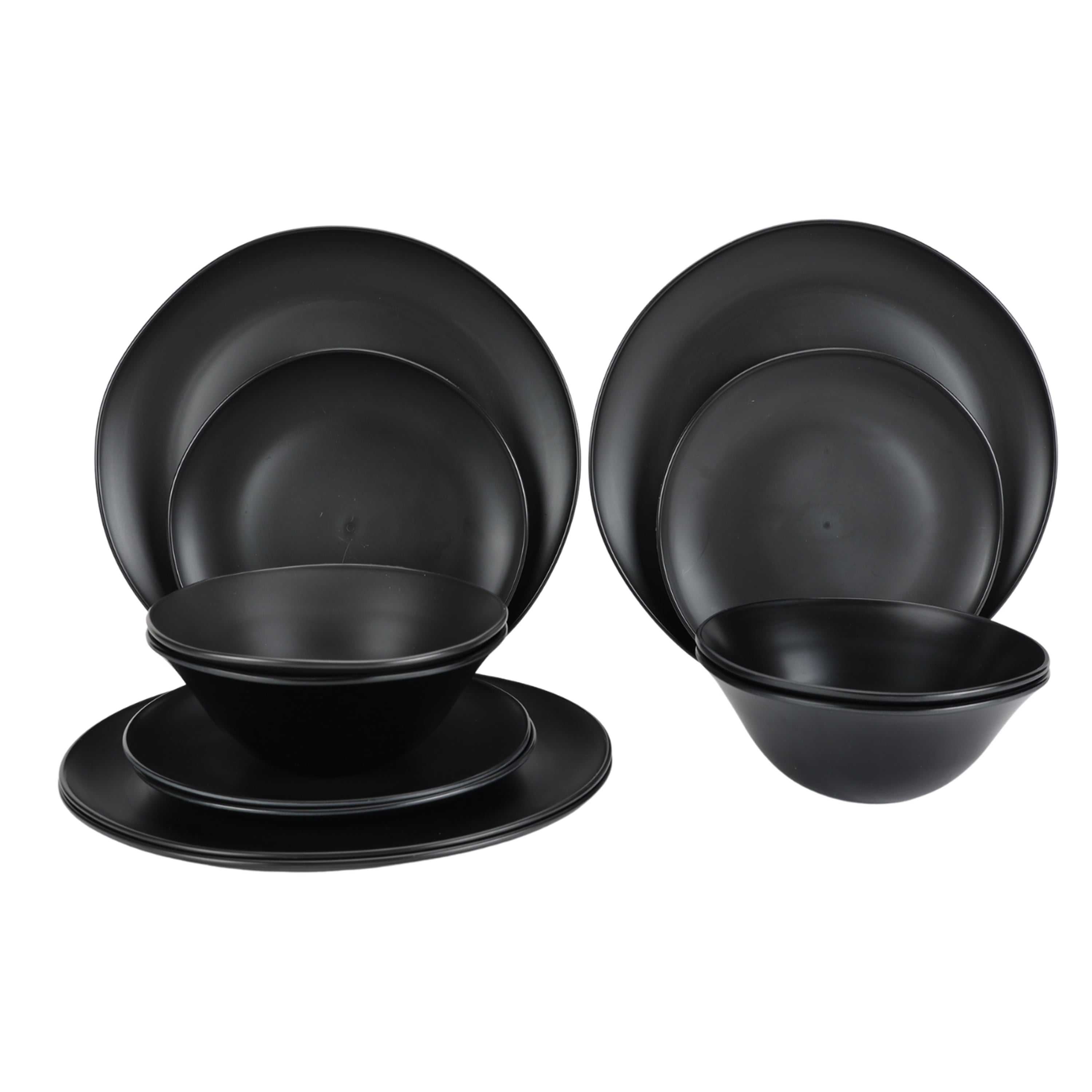 Black 12-Piece Eco-Friendly Recycled Plastic Dinnerware Set